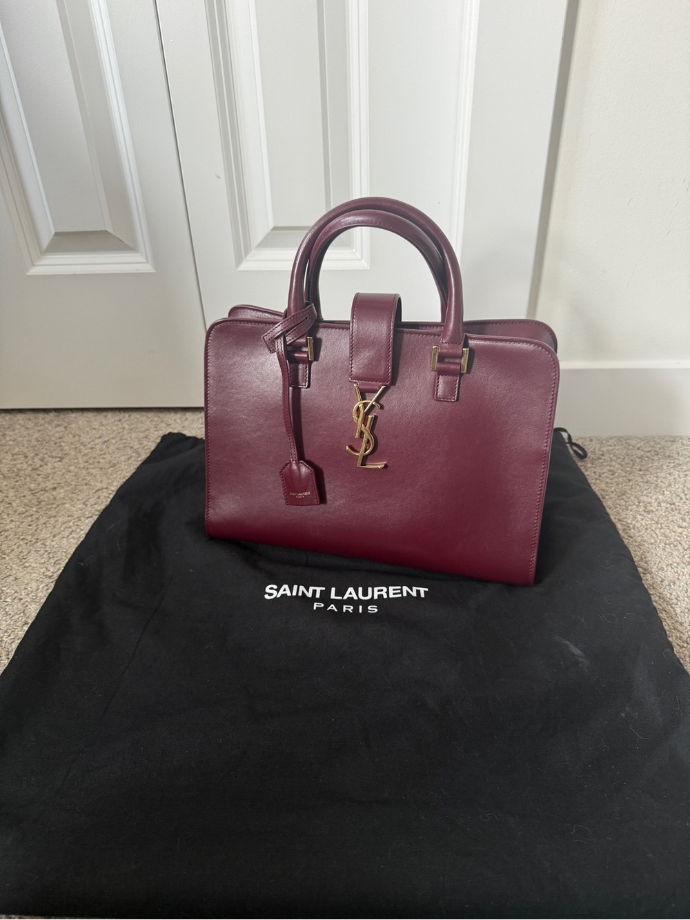 Saint Laurent Burgundy Cabas Small Satchel